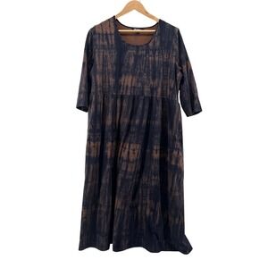 Ulla Popken Tie Dye Maxi Dress 3/4 Sleeve Scoop Neck Cotton Blend Womens 20/22